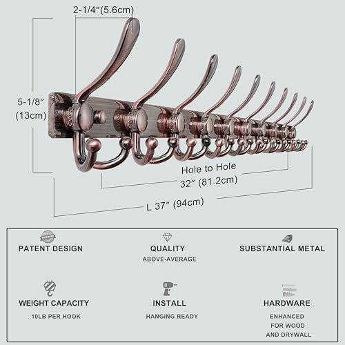 Dseap Coat Rack Wall Mount 37 Inch, Heavy Duty 12-Gauge Base vs Flimsy 1mm - Image 5