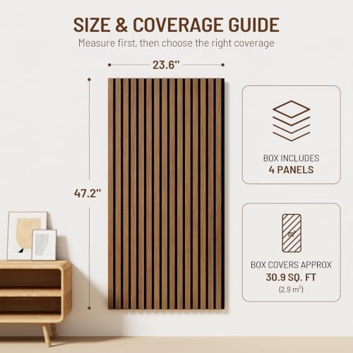 Amsleekey 4-Pack 47.2″x23.6″ Acoustic Wood Slat Wall Panels, 8 Hooks - Image 2