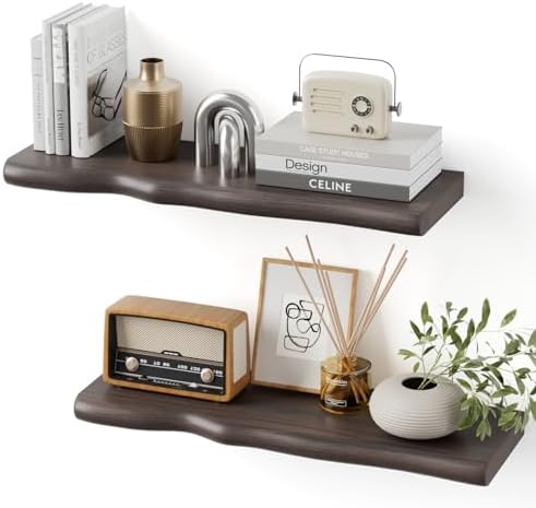 Organic Wavy Edge Floating Shelves, Hidden Brackets, 2 Pack 24 in by Unknown