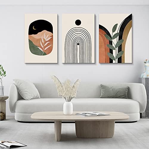 Boho Wall Art Set of 3, Mid Century Modern Canvas Wall Painting, Neutral - Image 6