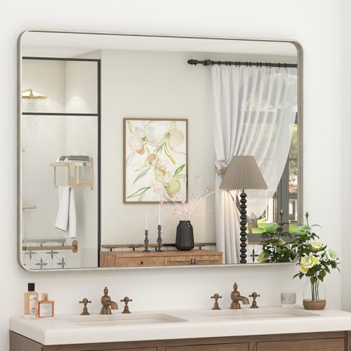 48x36 Inch Brushed Silver Bathroom Mirror by CHARMOR
