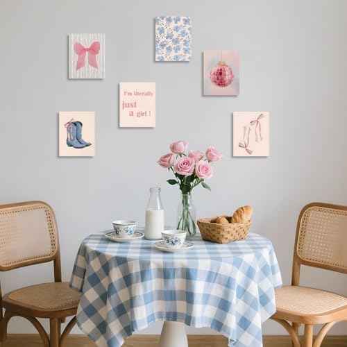 Kjarynax Blue Pink Preppy Poster Set of 6, Cute Coquette Bow Boots Wall Art - Image 5
