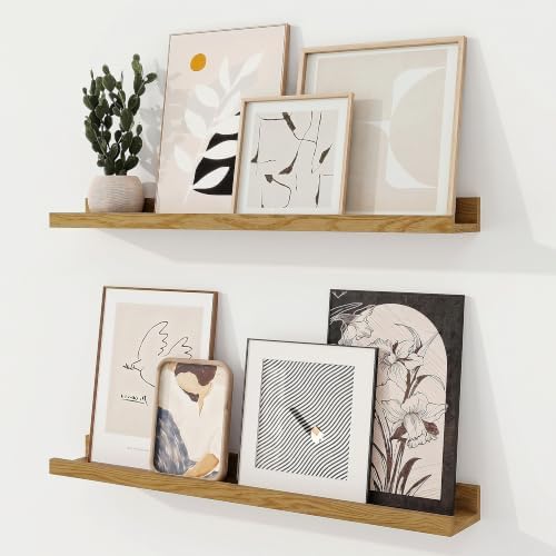 Picture Ledge Shelf, 28 inch Floating Shelves Set of 2, Oak Wood Shelf by RICHFOCUS