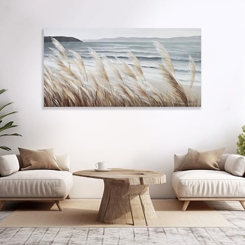 Plant Wall Art Nature Wall Art Reed Seascape Canvas Painting Wall Decor Framed - Image 2