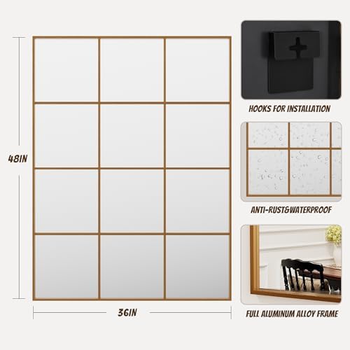 Antok Wall Mirror, Metal Framed Wall Mounted Mirror, Hanging or Leaning - Image 7