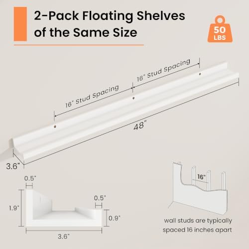RICHFOCUS Picture Ledge Shelf, 48 inch Floating Shelves Set of 2, Wood Wall - Image 3