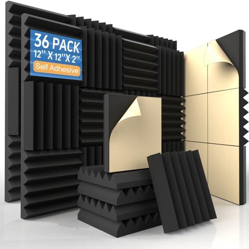 Self-Adhesive Wedge Acoustic Foam Panels, 36 Pack by AUSLET