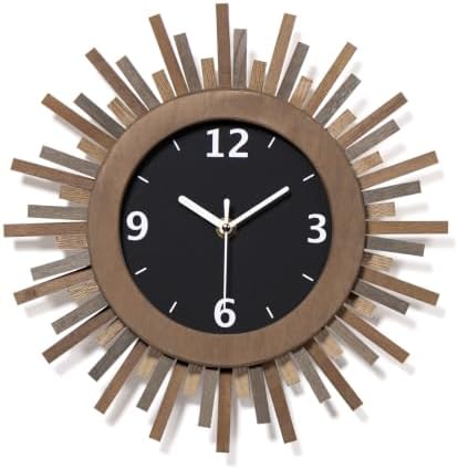 Honiway 12 Inch Wall Clock, Battery Operated, Rustic Wood Boho Sunburst by Honiway