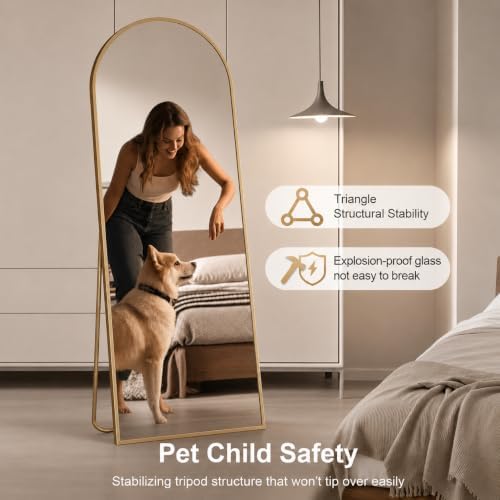 Simple Deluxe 59"x16" Arched Full Length Mirror–Gold Aluminum Alloy Floor Mirror - Image 4