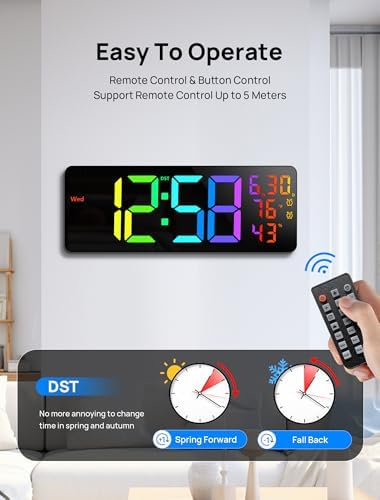 MASHI 17.3" Large Digital Wall Clock, 11 RGB Color Display - Image 6
