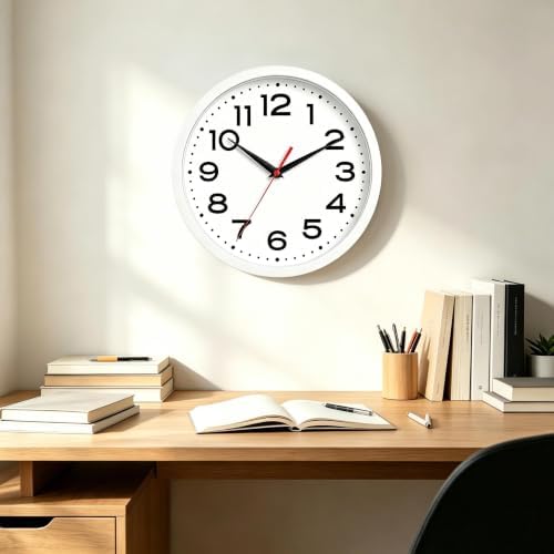 Roymnie 10 Inch Wall Clock, Battery Operated Silent Non Ticking White - Image 2