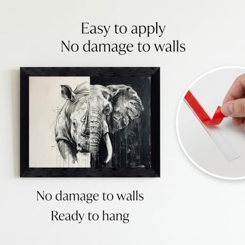 Framed Canvas Wall Art Monochrome Rhino Elephant Split Portrait High Contrast - Image 2
