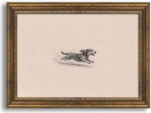 Gold Framed 3D Textured Wall Art, Vintage Sketch Running Dog Canvas Prints by Jesicatmin