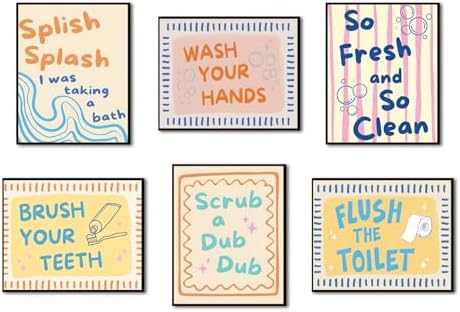 Funny Kids Quotes Bathroom Poster Set 6, Cute Wash Your Hands Toddler Sign Wall by ZYANGZYWallArt