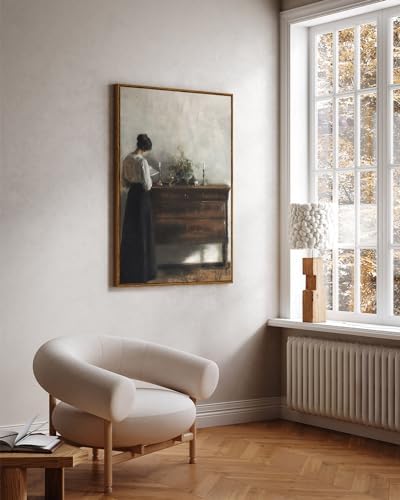 VIYYIEA Vintage Women Large Framed Wall Art, Woman Standing Reading Paintings - Image 3