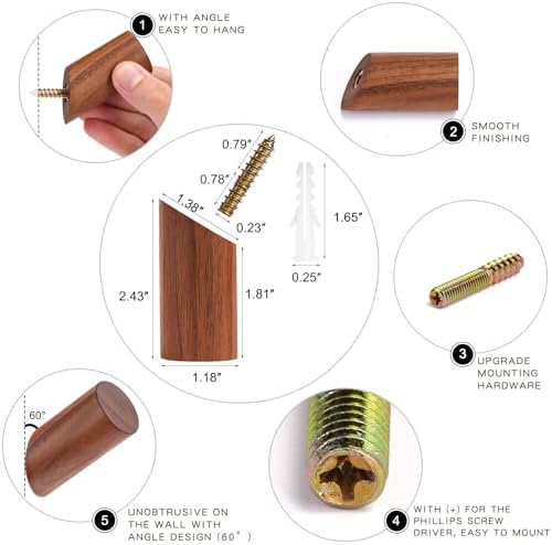 Felidio Wood Wall Hooks, 6 Pack Natural Wooden Coat Hooks Wall-Mounted - Image 6
