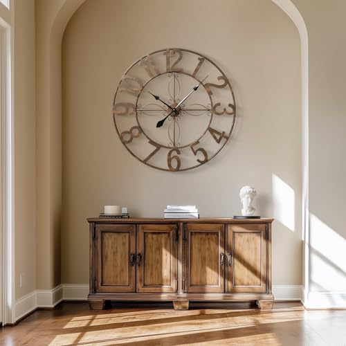 Cuspin 36 Inch Large Wall Clock Bronze Rustic Metal Decorative Clock - Image 3
