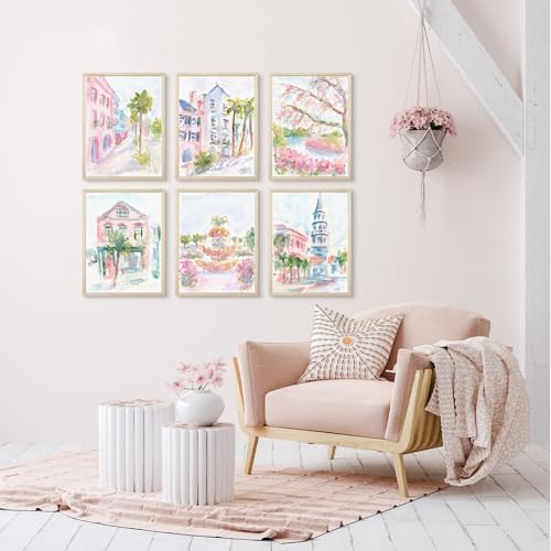 Charleston South Carolina Wall Art Preppy Posters Pictures Pastel Pink Canvas - Image 3