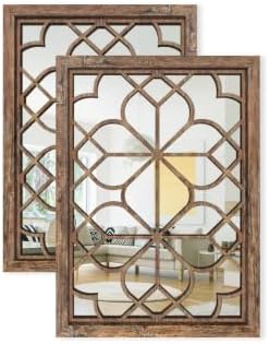 Set of 2 19x26 Inch Large Maroon Shatterproof Rectangular Wall Mirrors by HMANGE