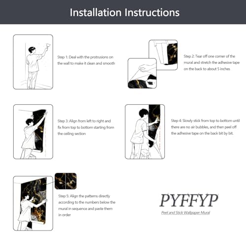 PYFFYP-Abstract Black and Gold Marble Peel and Stick Wallpaper murals - Image 6