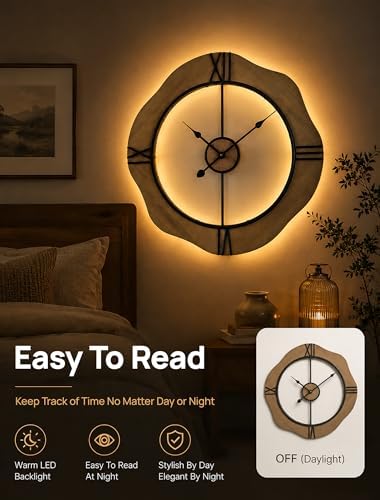 MASHI 24“ Wall Clock with Night Light, Non-Ticking Silent Battery Operated - Image 4