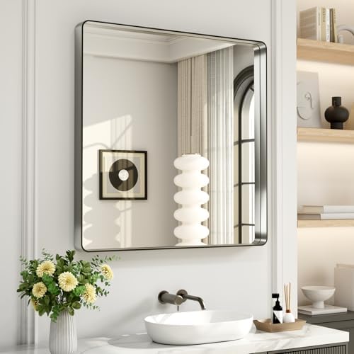 LOAAO 38X38 Inch Brushed Nickel Bathroom Mirror by LOAAO