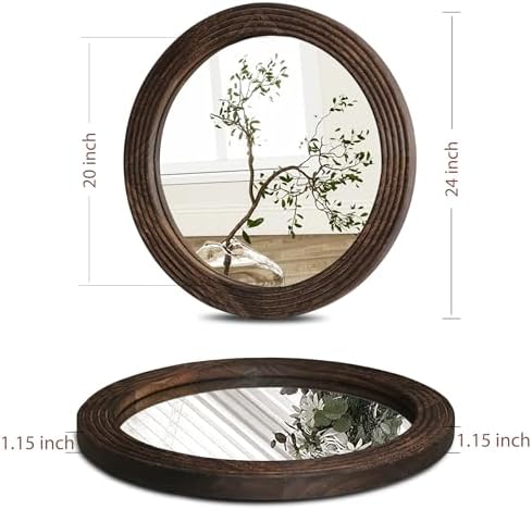 LOSOUR Round Mirror, Farmhouse Decor Solid Wood Frame Wall Circle Mirror - Image 3
