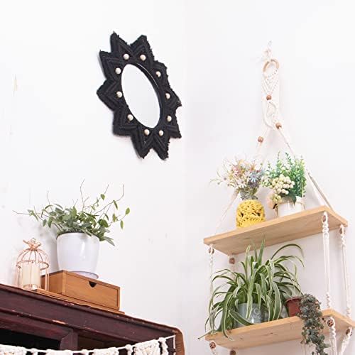 TENEWEE Boho Wall Decor Black Macrame Round Hanging Mirror - Image 4