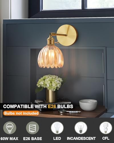 Plug in and Hardwired Wall Sconces, Luxury Vintage Tulip Crystal Glass Shade - Image 2