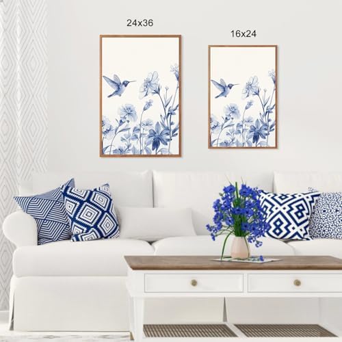 HLNIUC Vintage Blue Bird Flower Framed Canvas Wall Art, Large Chinoiserie - Image 7