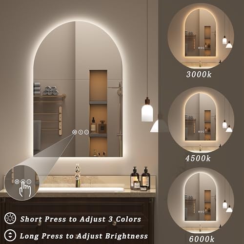 24x32 Inch Arched Backlit LED Bathroom Mirror - Image 4