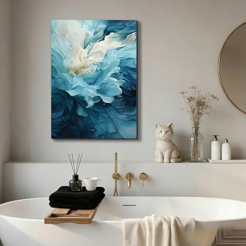 Ship Next Day Abstract Blue Flower Wall Art Canvas Prints Modern Floral Canvas - Image 4