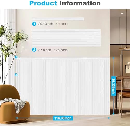 Art3d Beadboard Wainscoting Wall Panel Kit, 37.8 x 9.84 Inch, Matte White - Image 6