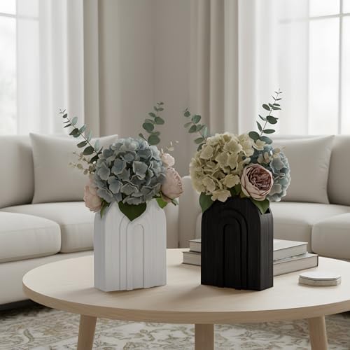 2 Pack Wooden Wall Vase Set in Black and White - Image 3