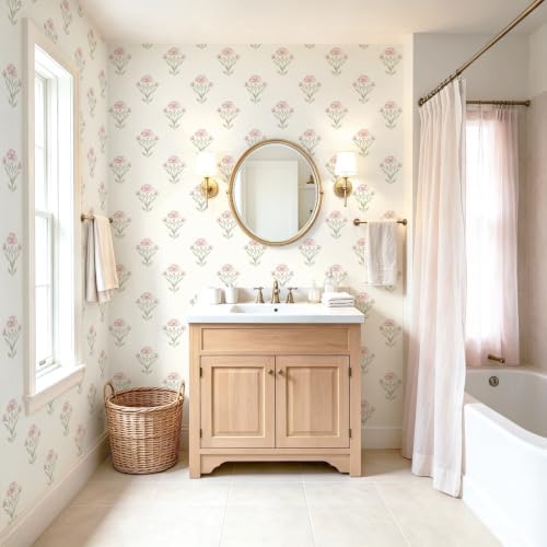 Safiyya Floral Peel and Stick Wallpaper Boho Removable Pink Green Girls Wall - Image 3