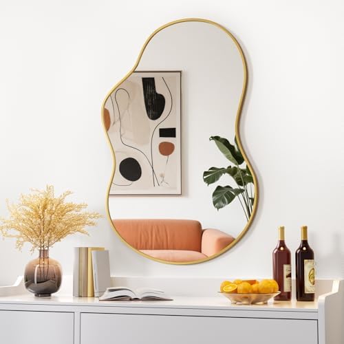 Hasipu 35"x24" Irregular Wall Mirror Gold Asymmetrical Mirror by Whatssuitableisthebest
