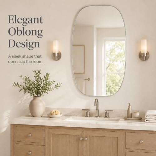 USHOWER Silver Oval Bathroom Mirror 30x48 Inch - Image 2