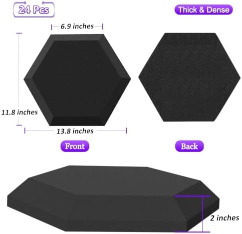 TroyStudio Thick Acoustic Foam Panels, 13.8 X 11.8 X 2 Inches 24 Pcs Hexagon - Image 2