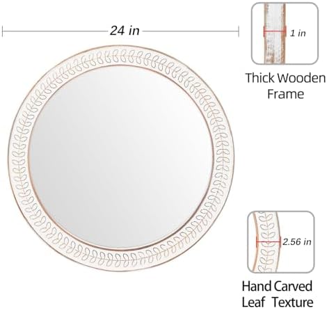 24 inch Round Rustic Wooden Mirrors, Distressed Circle Mirror - Image 4