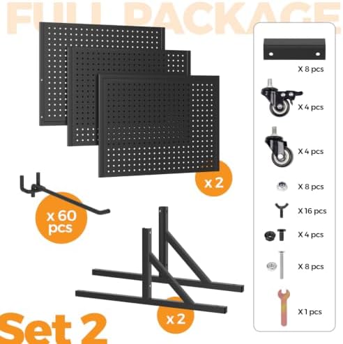 2 Pack 2x5ft Metal Pegboard Display Stand w/ Wheels & 60 Hooks - Image 6
