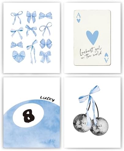 okaxscm Light Blue Coquette Trendy Preppy Wall Art Prints Set of 4, Coquette by okaxscm