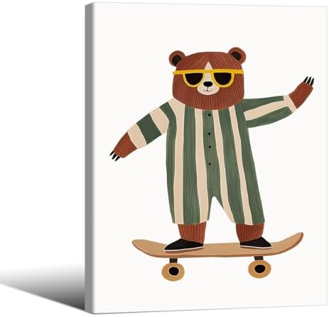 Cool Skateboarding Bear Wall Art Funny Cute Animal Canvas Poster 12x16 inch by Unknown