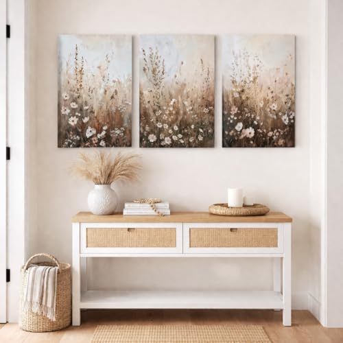 Neutral Wildflower Canvas Wall Art, 3 Piece Gallery Wrapped Set - Image 5