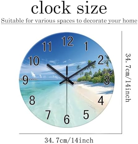 XFM Blue Beach Wall Clocks Battery Operated 14 Inch Round Glass - Image 6