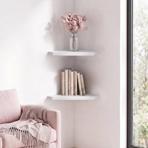 White Corner Floating Shelves Wall Mounted, Metal Set of 2 - Image 2