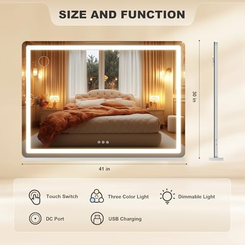 Hasipu Vanity Mirror with Lights, 41.3" x 30" LED Makeup Mirror, Lighted Makeup - Image 2