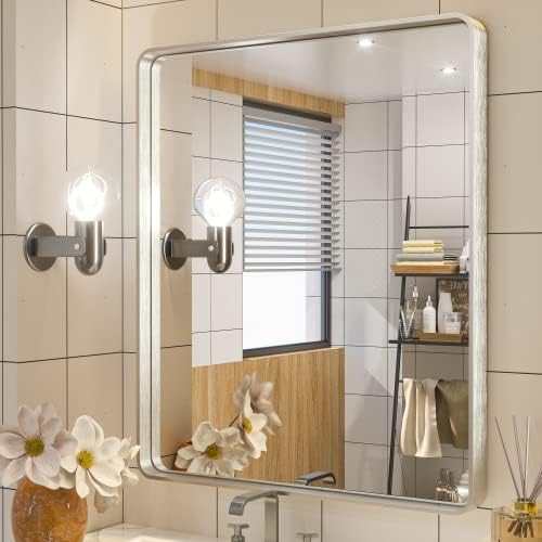 TETOTE Silver Bathroom Mirror, 30 x 36 Inch Wall Mounted Rectangle Brushed by TETOTE