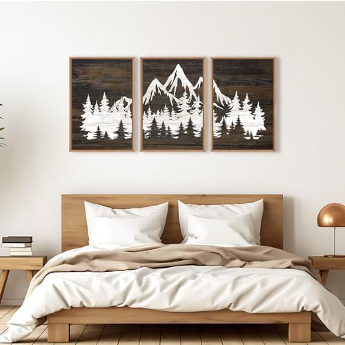 LHIUEM Large Mountain Tree Framed Canvas Wall Art Set, Modern White Forest Art - Image 2