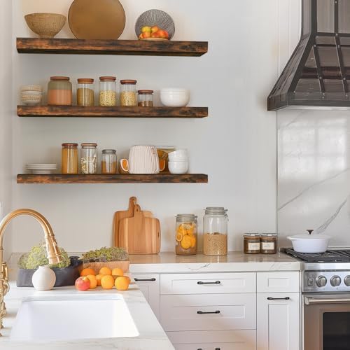 BAYKA Rustic Brown Floating Shelves 35.4in, Wall Mount Wood Shelf - Image 4