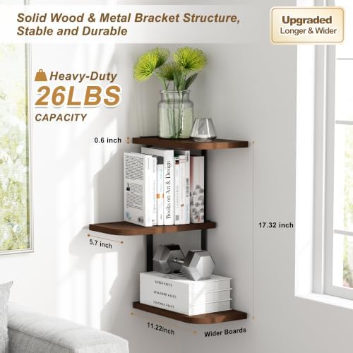 Love-KANKEI Large Corner Shelf 3-Tier, Solid Wood&Bracket - Image 2